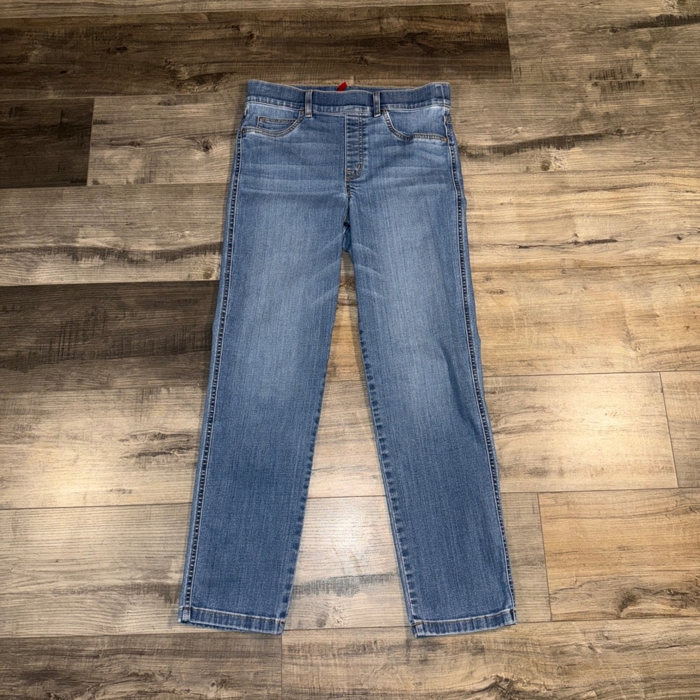 Spanx Jeanish-Leggings Large‎ Blue Denim Stretch Pull On Straight Slim Jeans